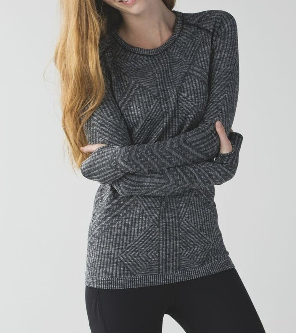Lululemon Womens Rest Less Pullover Long Sleeve Top Gray Ribbed Stretch Sz L/12